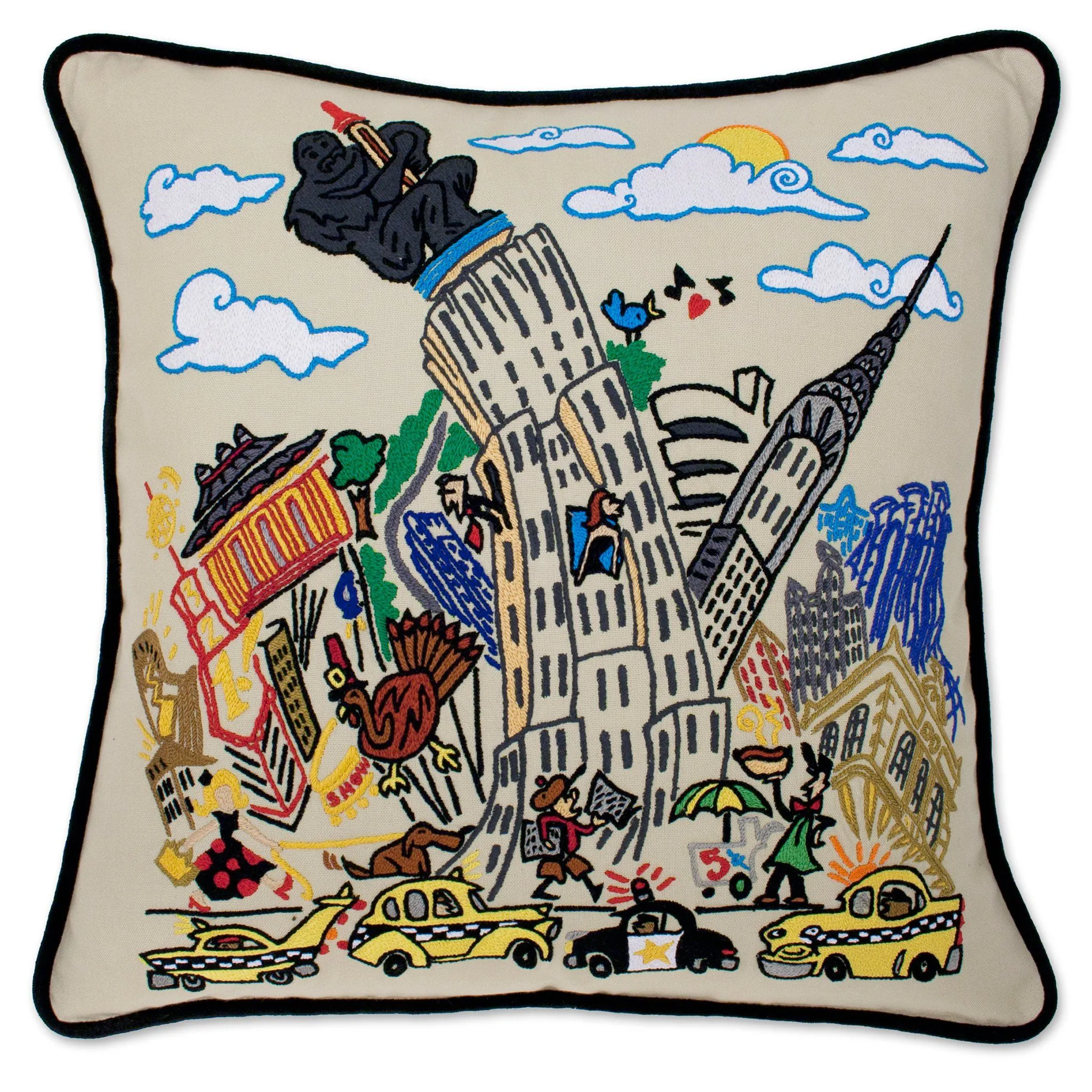 Empire State XL Hand-Embroidered Pillow