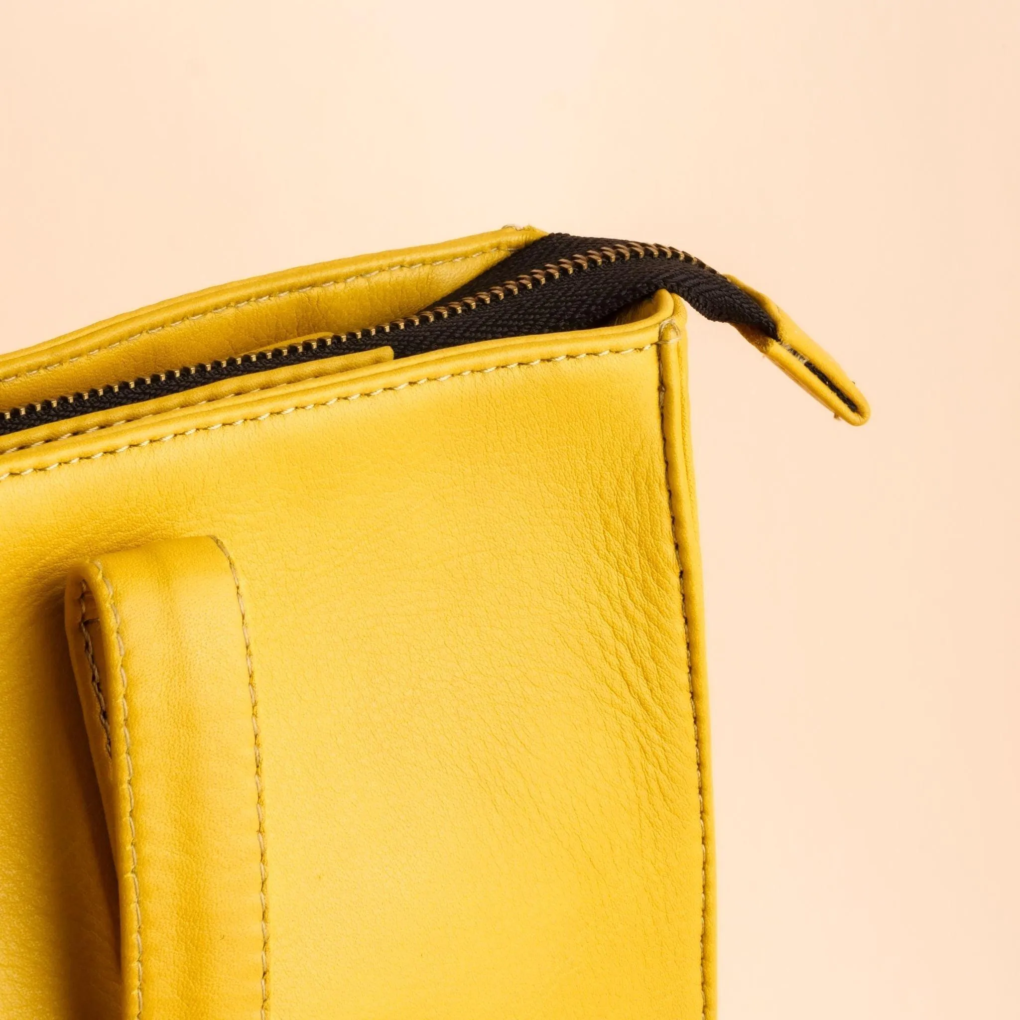 Everyday Women's Leather  Zipper Tote Bag-Mustard Yellow