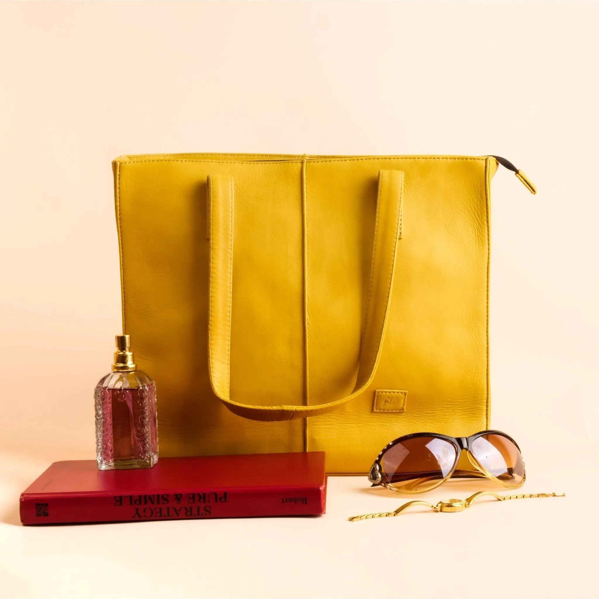 Everyday Women's Leather  Zipper Tote Bag-Mustard Yellow