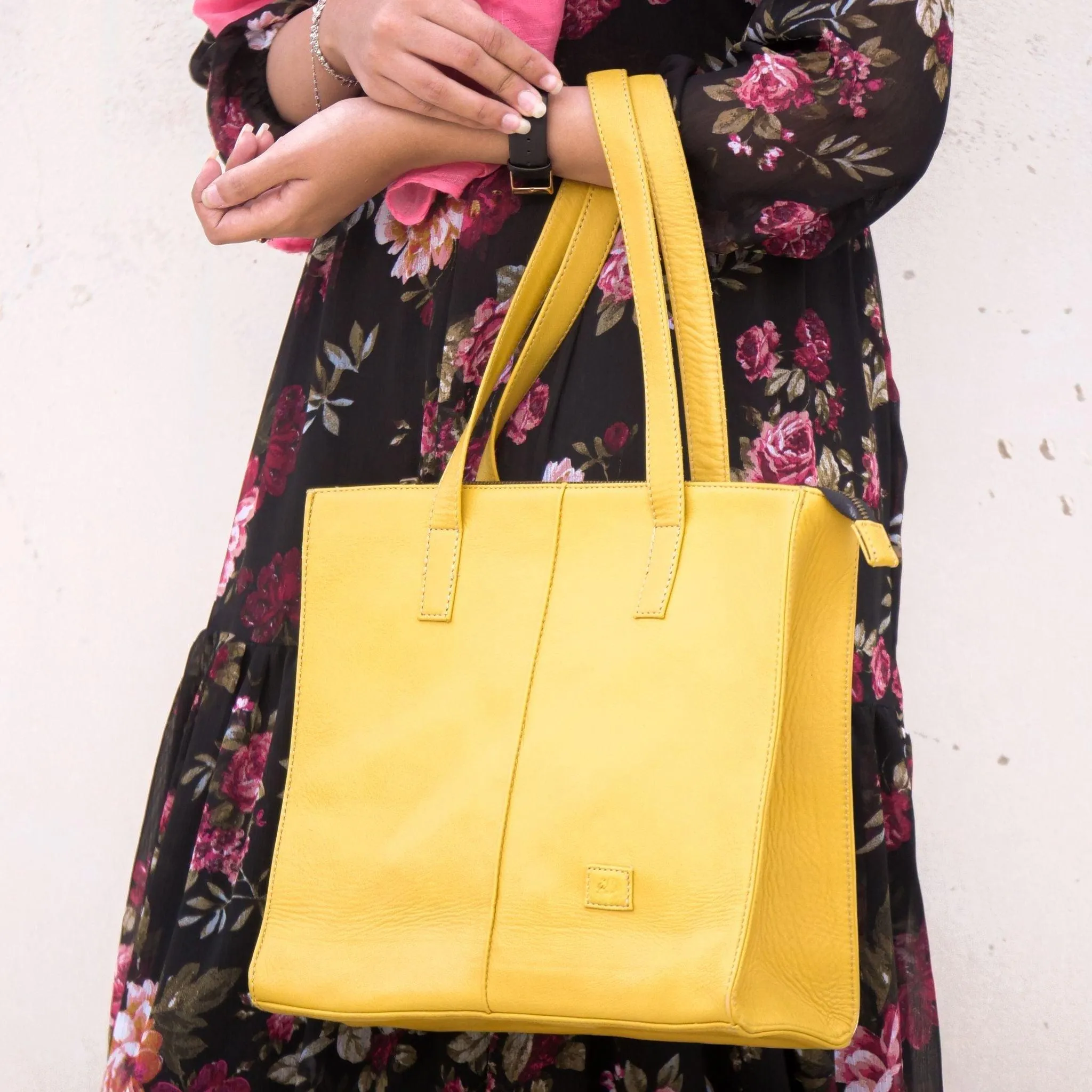 Everyday Women's Leather  Zipper Tote Bag-Mustard Yellow