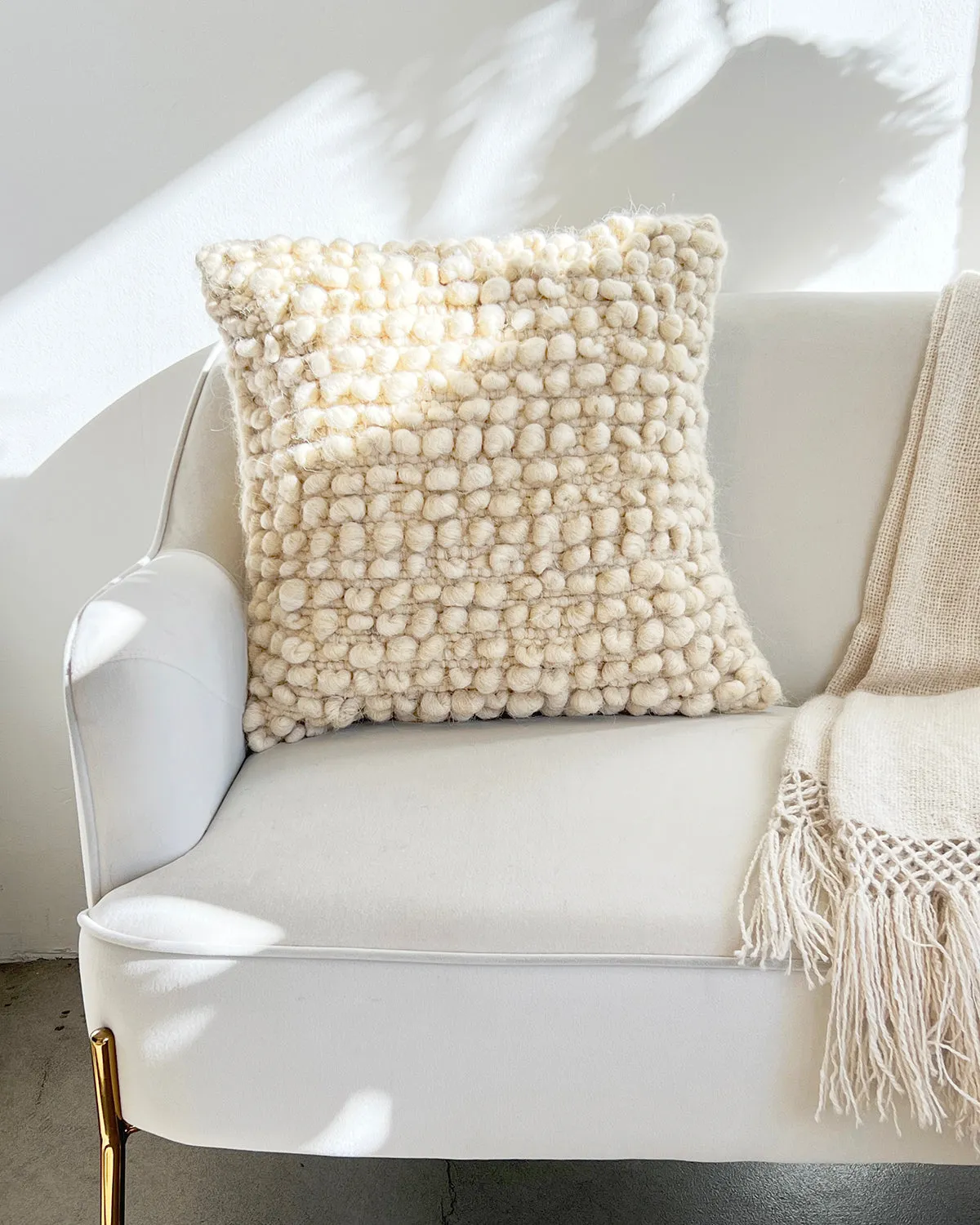 Fatima Bobble Throw Pillow in Cream White