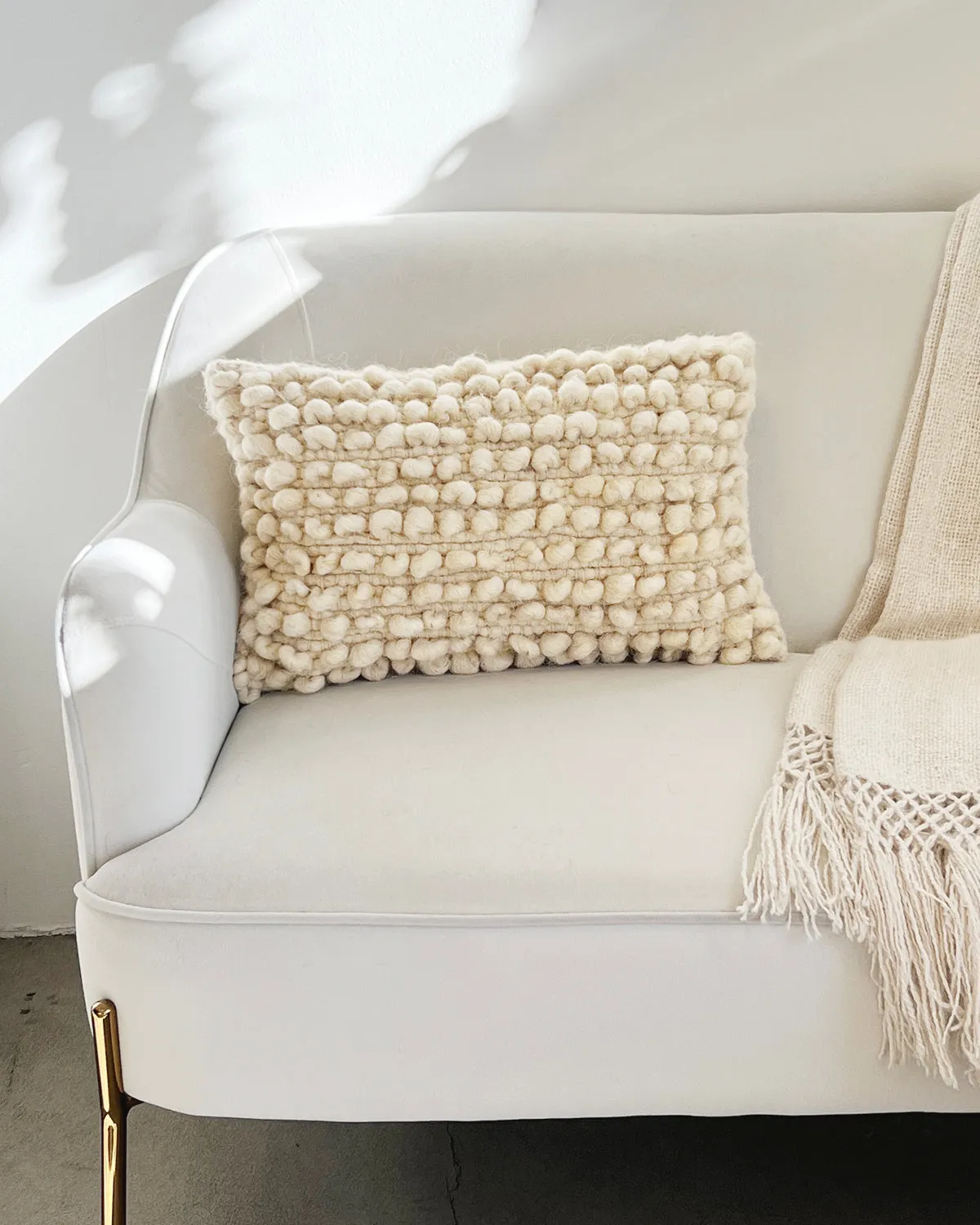 Fatima Bobble Throw Pillow in Cream White