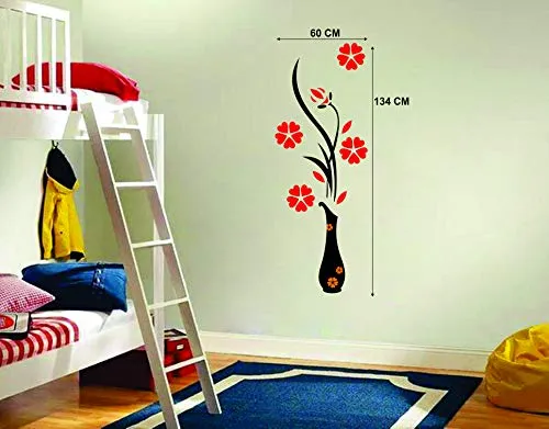 Flower Vase Red Self Adhesive VinylWaterproof Decorative Wall Stickers for Hall, Bedroom, Kitchen and Furniture