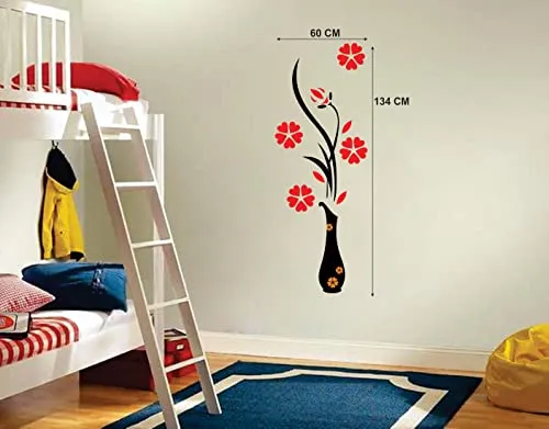 Flower Vase Red Self Adhesive VinylWaterproof Decorative Wall Stickers for Hall, Bedroom, Kitchen and Furniture