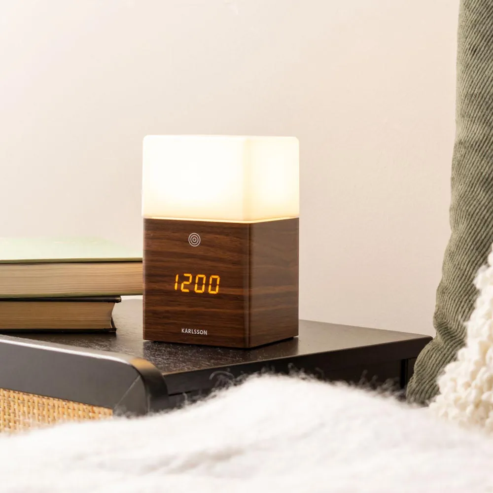 Frosted LED Alarm Clock with Light - Dark Wood