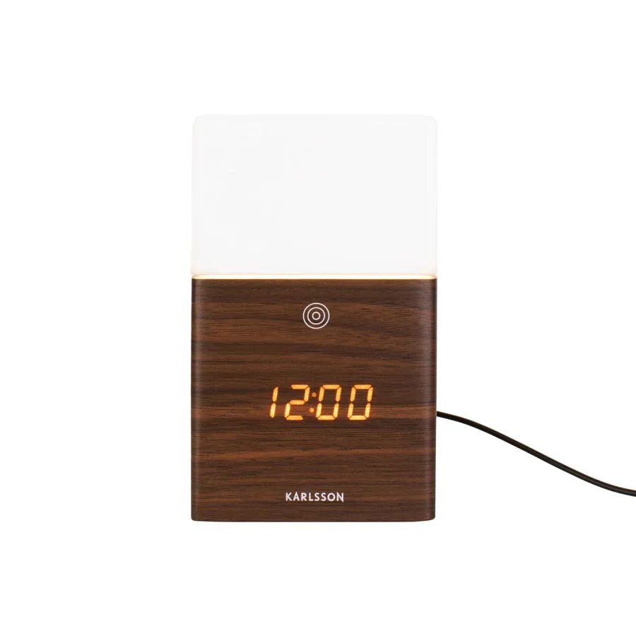 Frosted LED Alarm Clock with Light - Dark Wood