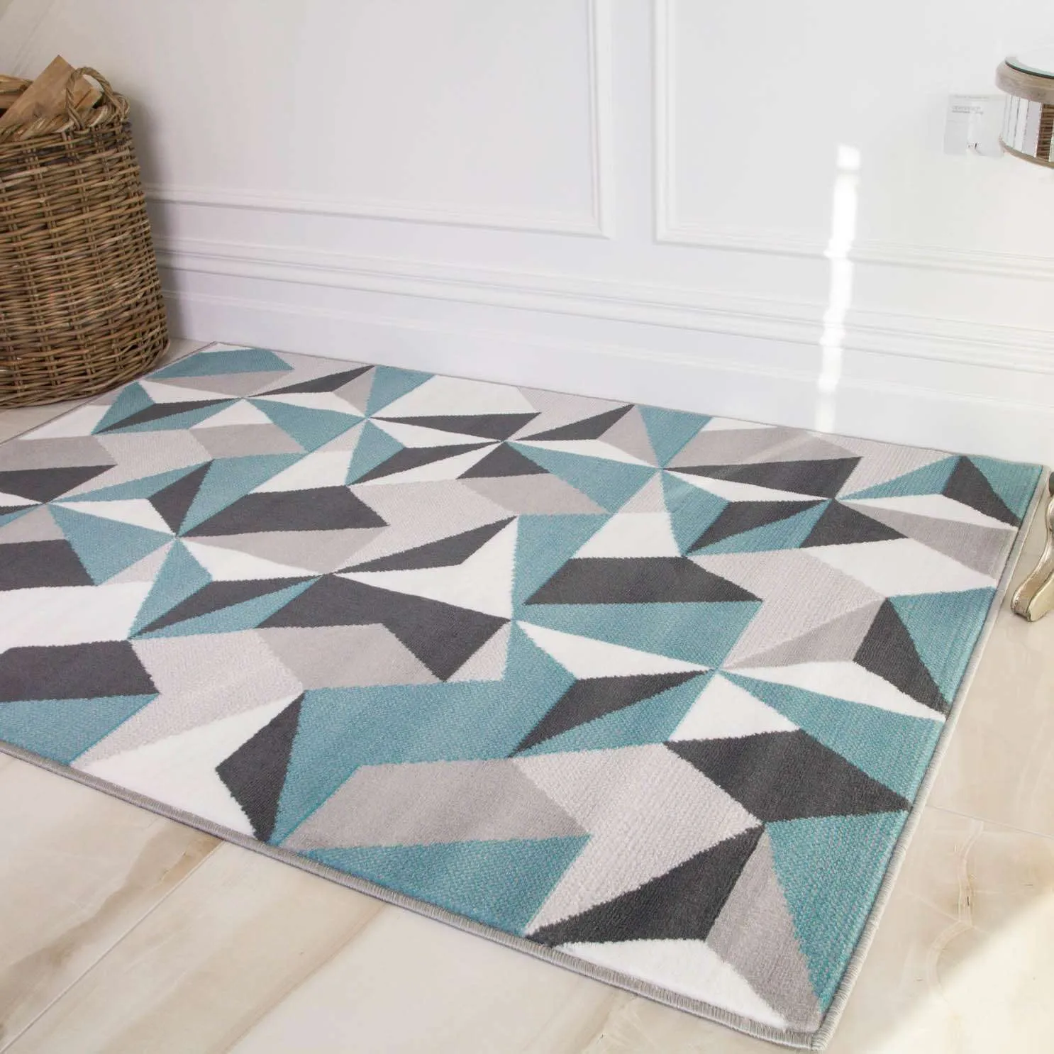 Geometric Blue and Grey Rug