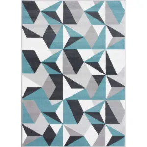 Geometric Blue and Grey Rug