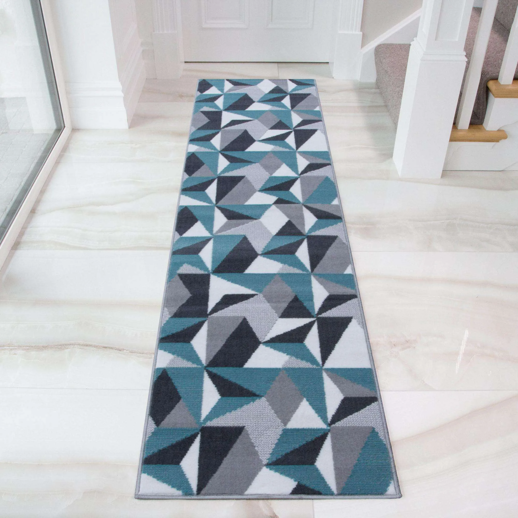 Geometric Blue and Grey Rug