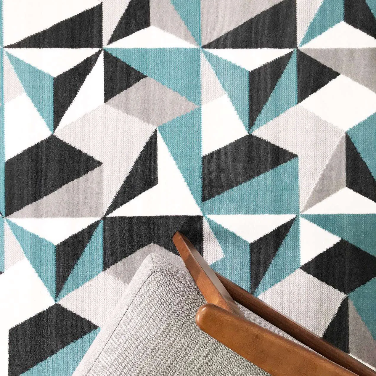 Geometric Blue and Grey Rug