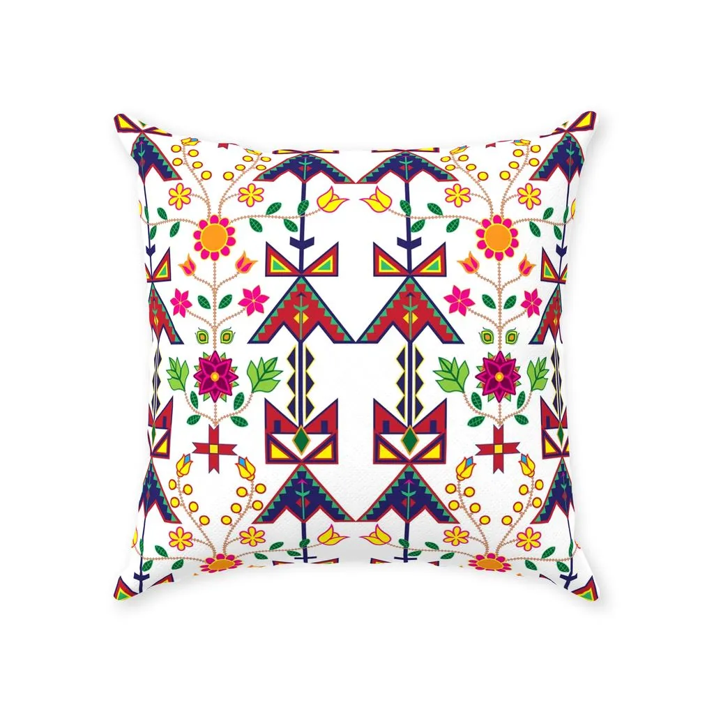 Geometric Floral Spring-White Throw Pillows