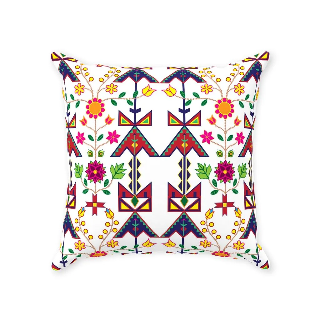 Geometric Floral Spring-White Throw Pillows