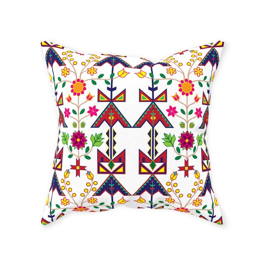 Geometric Floral Spring-White Throw Pillows