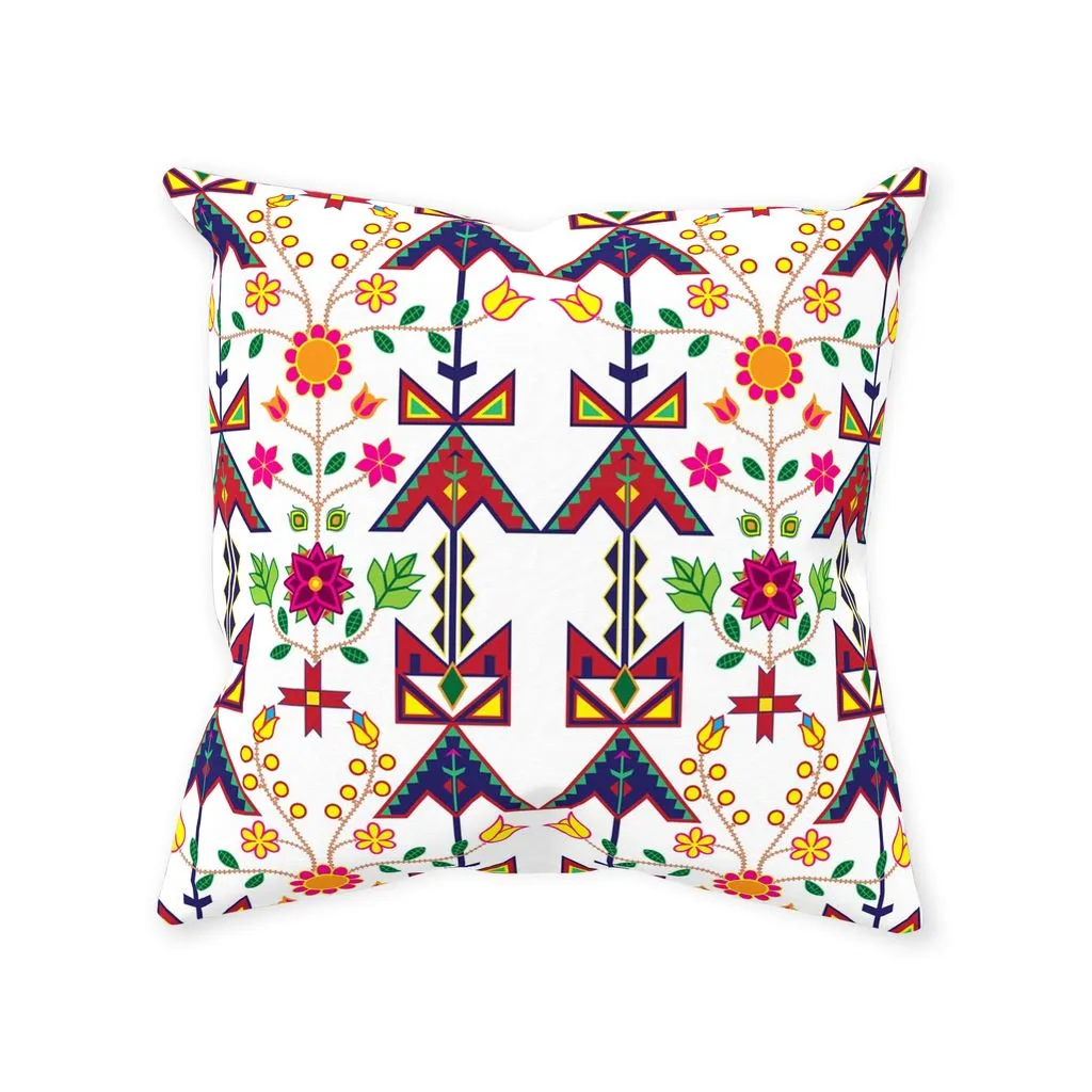 Geometric Floral Spring-White Throw Pillows