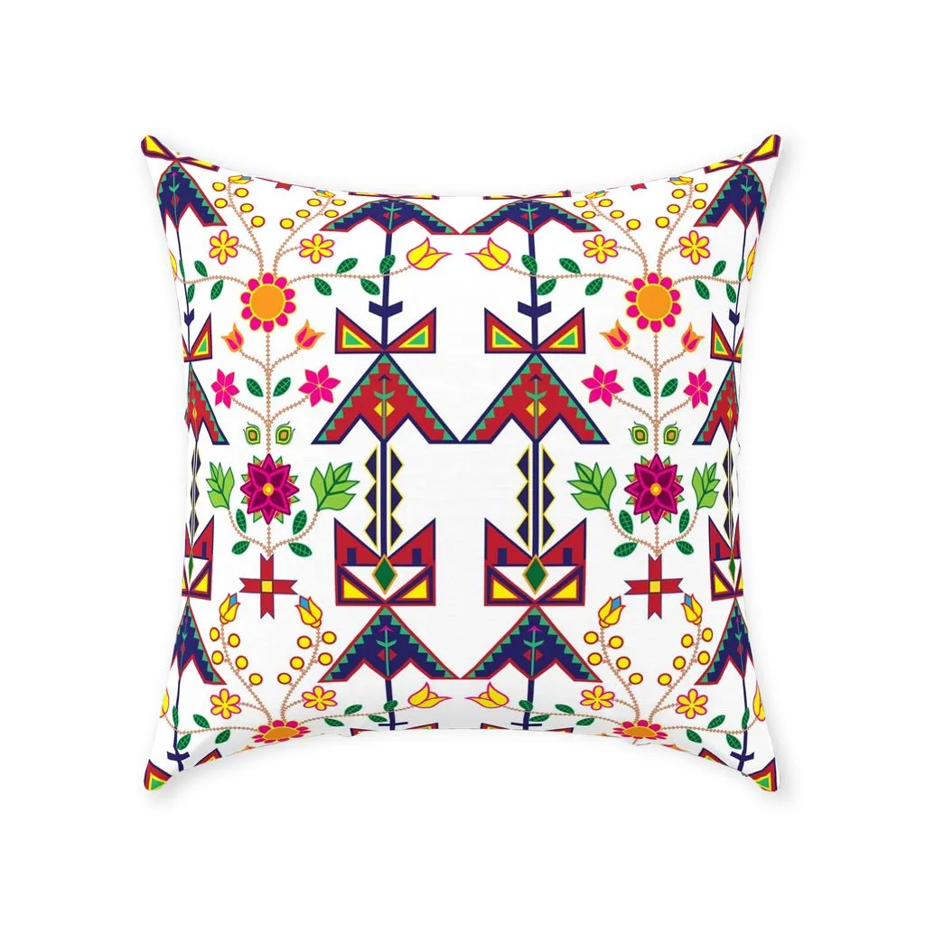 Geometric Floral Spring-White Throw Pillows