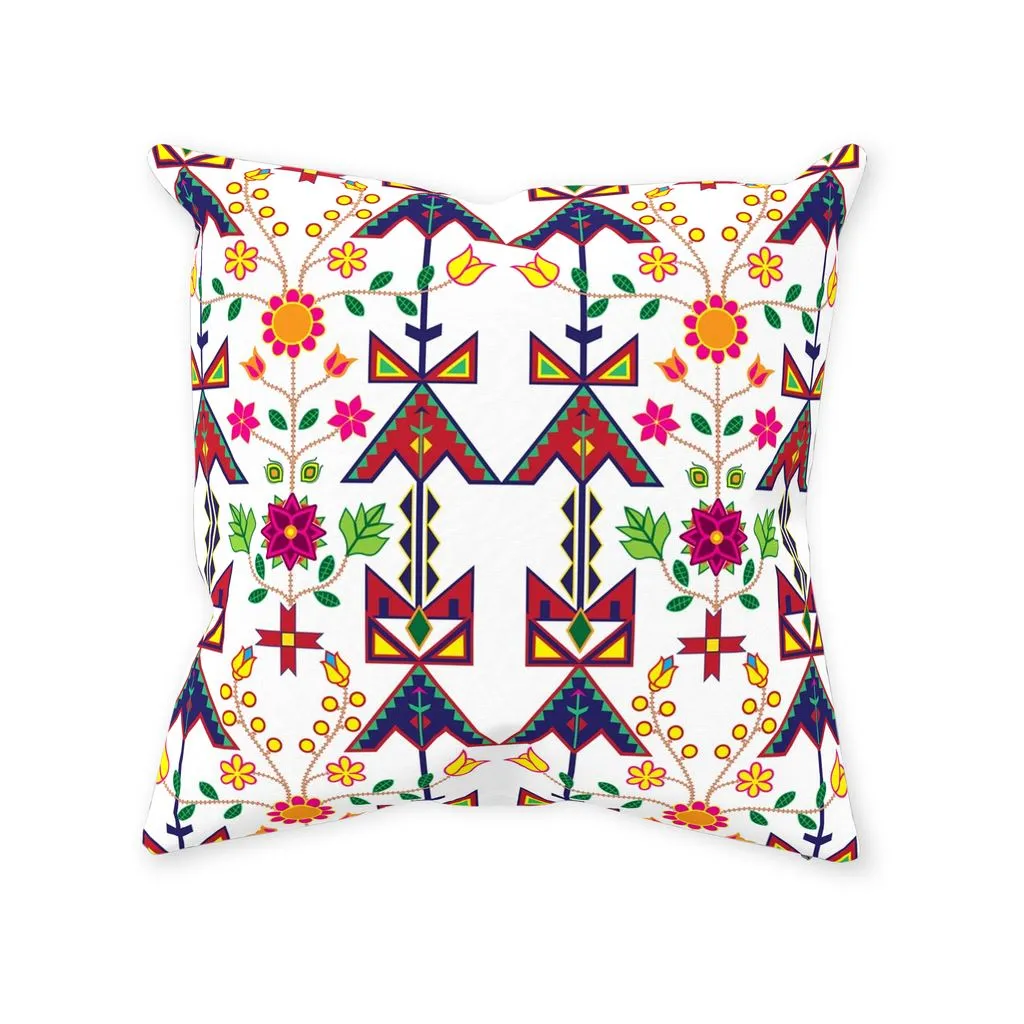 Geometric Floral Spring-White Throw Pillows