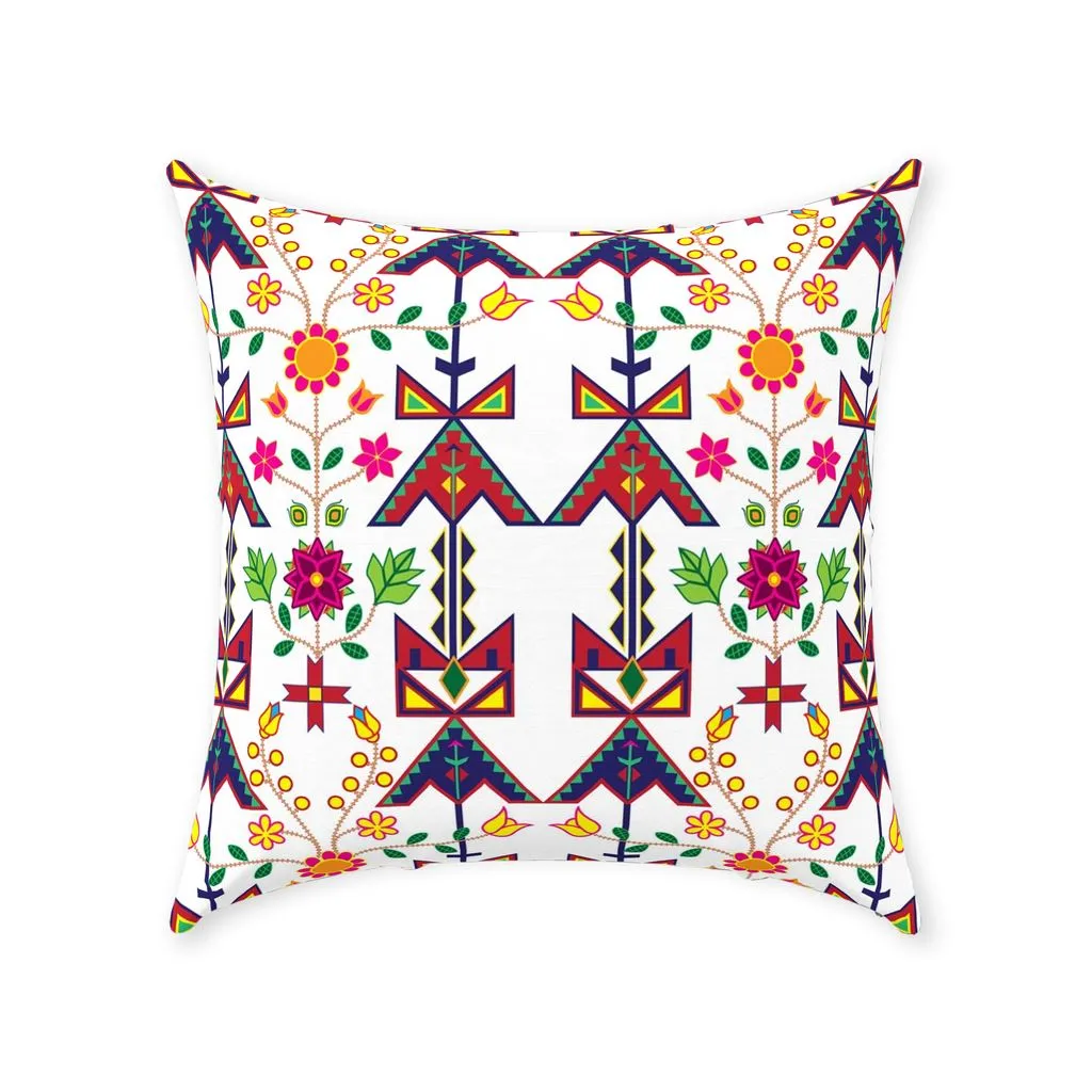 Geometric Floral Spring-White Throw Pillows