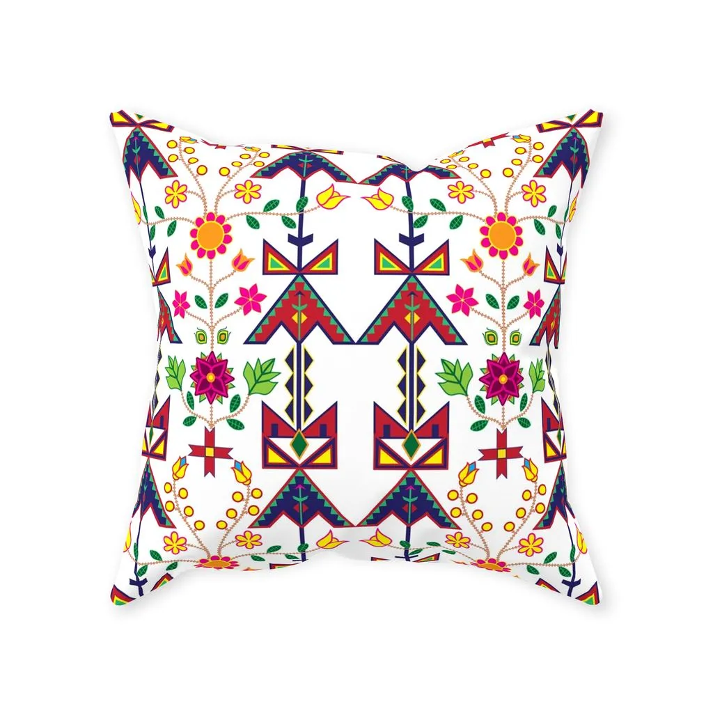 Geometric Floral Spring-White Throw Pillows