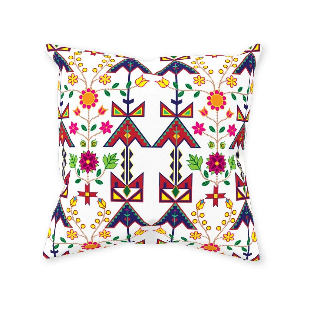 Geometric Floral Spring-White Throw Pillows