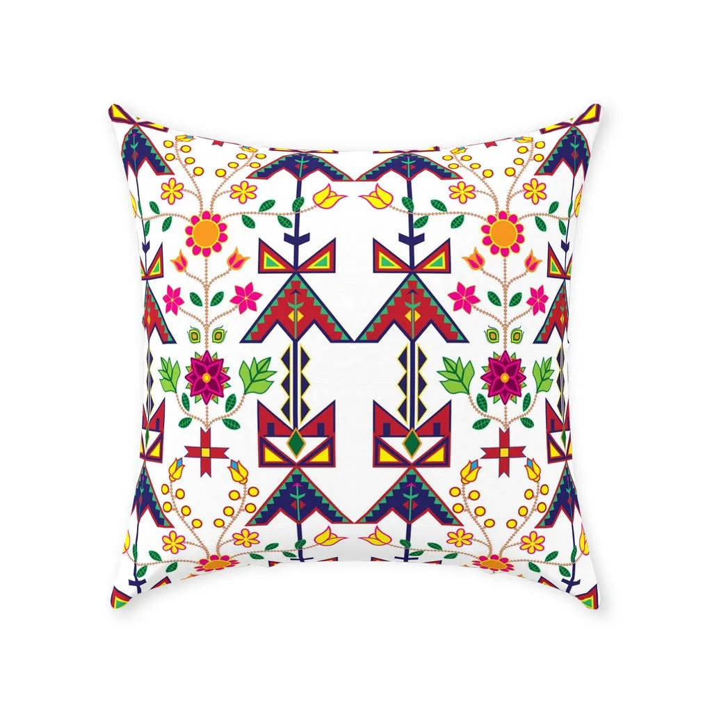 Geometric Floral Spring-White Throw Pillows