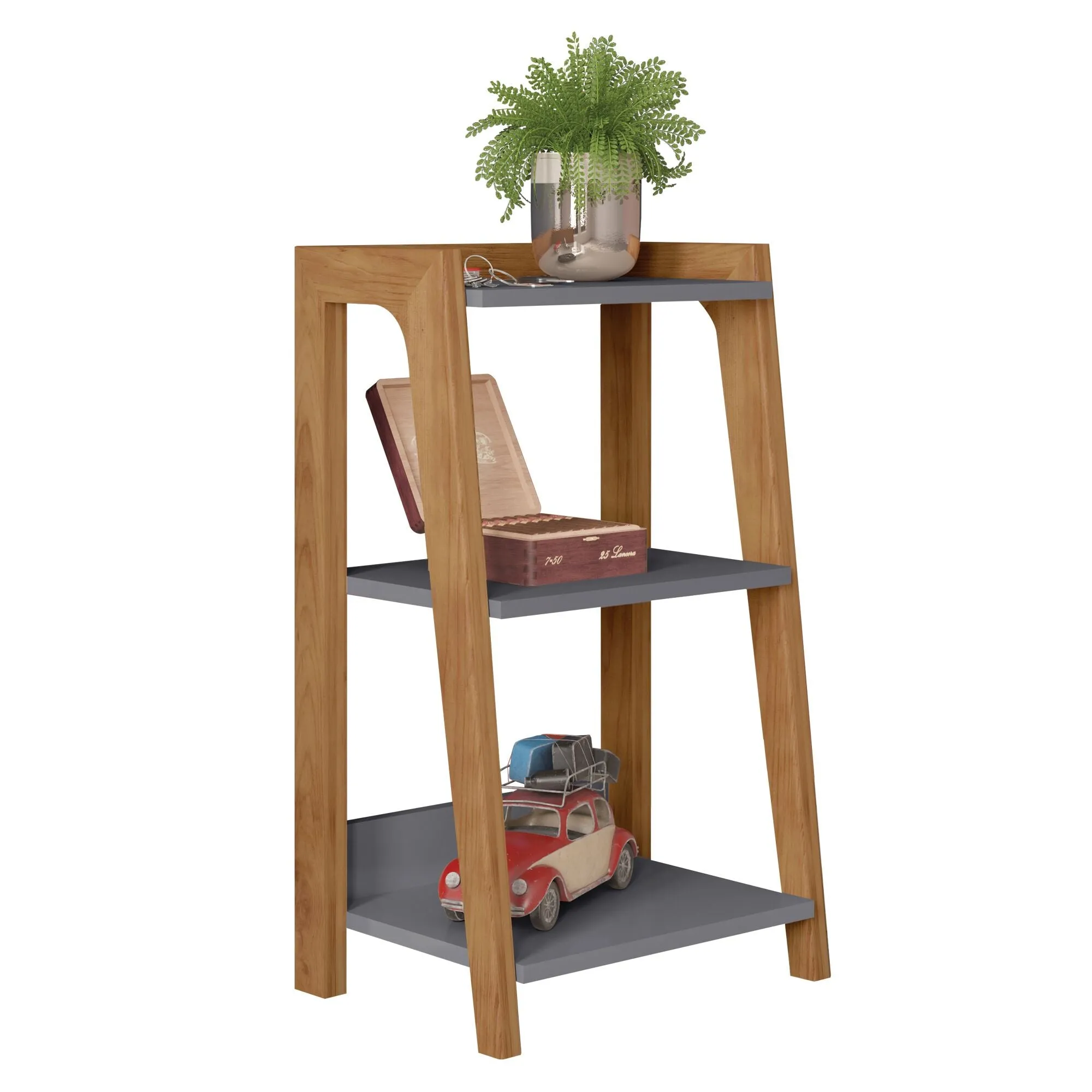 Gowanus Modern Ladder Side Table with 3 Shelves in Grey