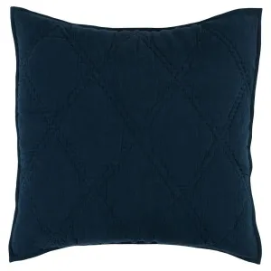 Hara 26 Inch Hand Quilted Euro Pillow Sham with Polyester Fill, Dark Blue By Casagear Home