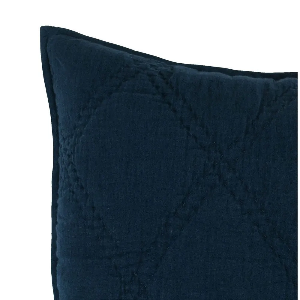 Hara 26 Inch Hand Quilted Euro Pillow Sham with Polyester Fill, Dark Blue By Casagear Home