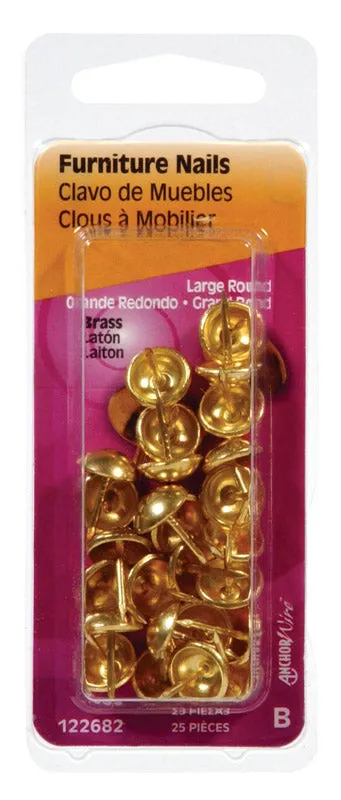 Hillman Large Brass-Plated Brass Furniture Nails 25 pk