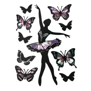 Holographic Removable Butterfly Ballerina Wall Art Stickers, 10-Piece