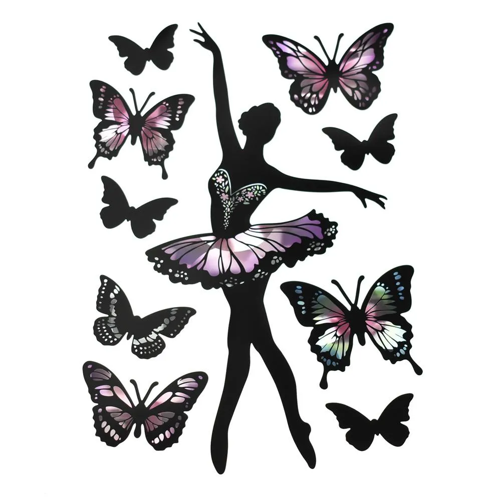 Holographic Removable Butterfly Ballerina Wall Art Stickers, 10-Piece