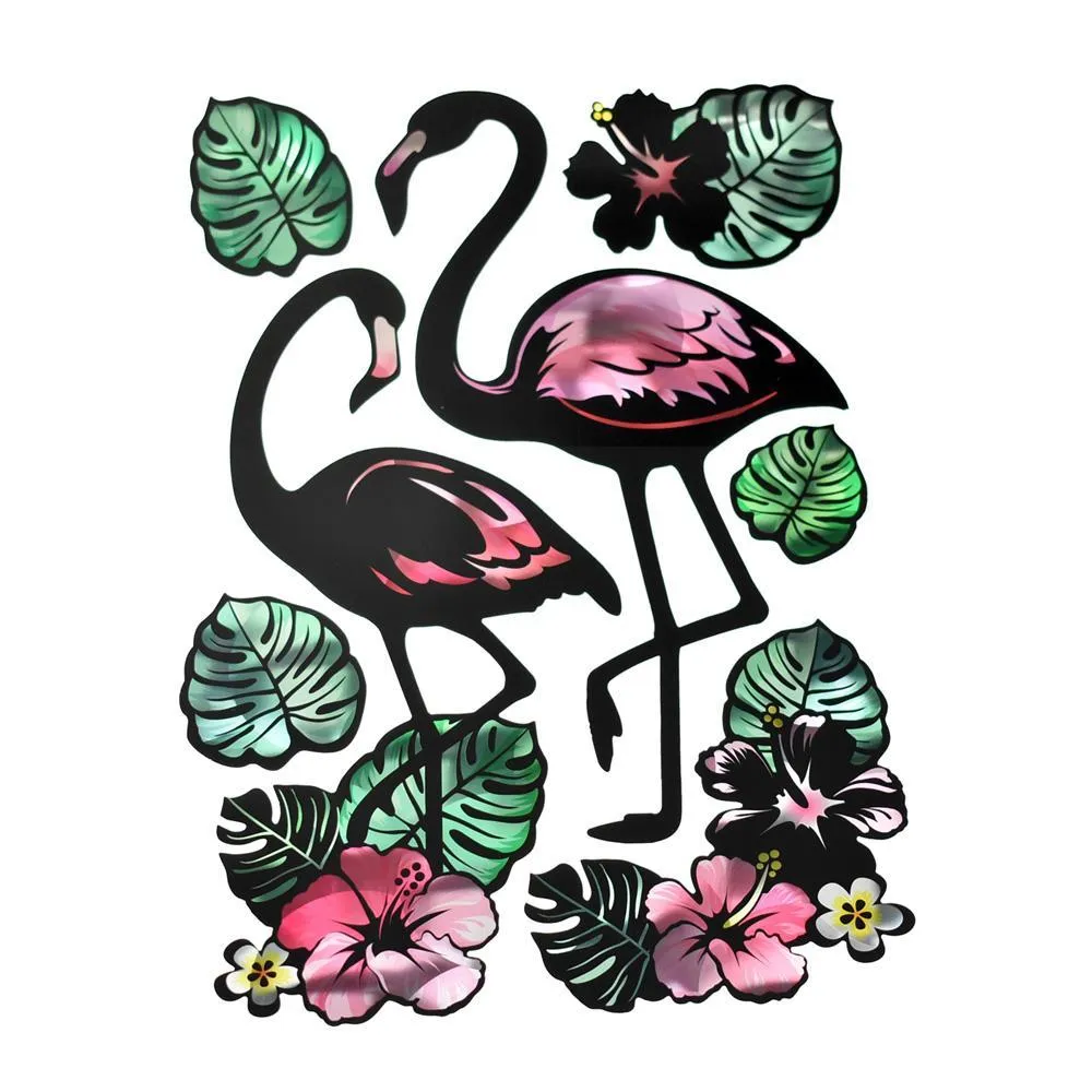 Holographic Removable Tropical Flamingo Wall Art Stickers, 7-Piece