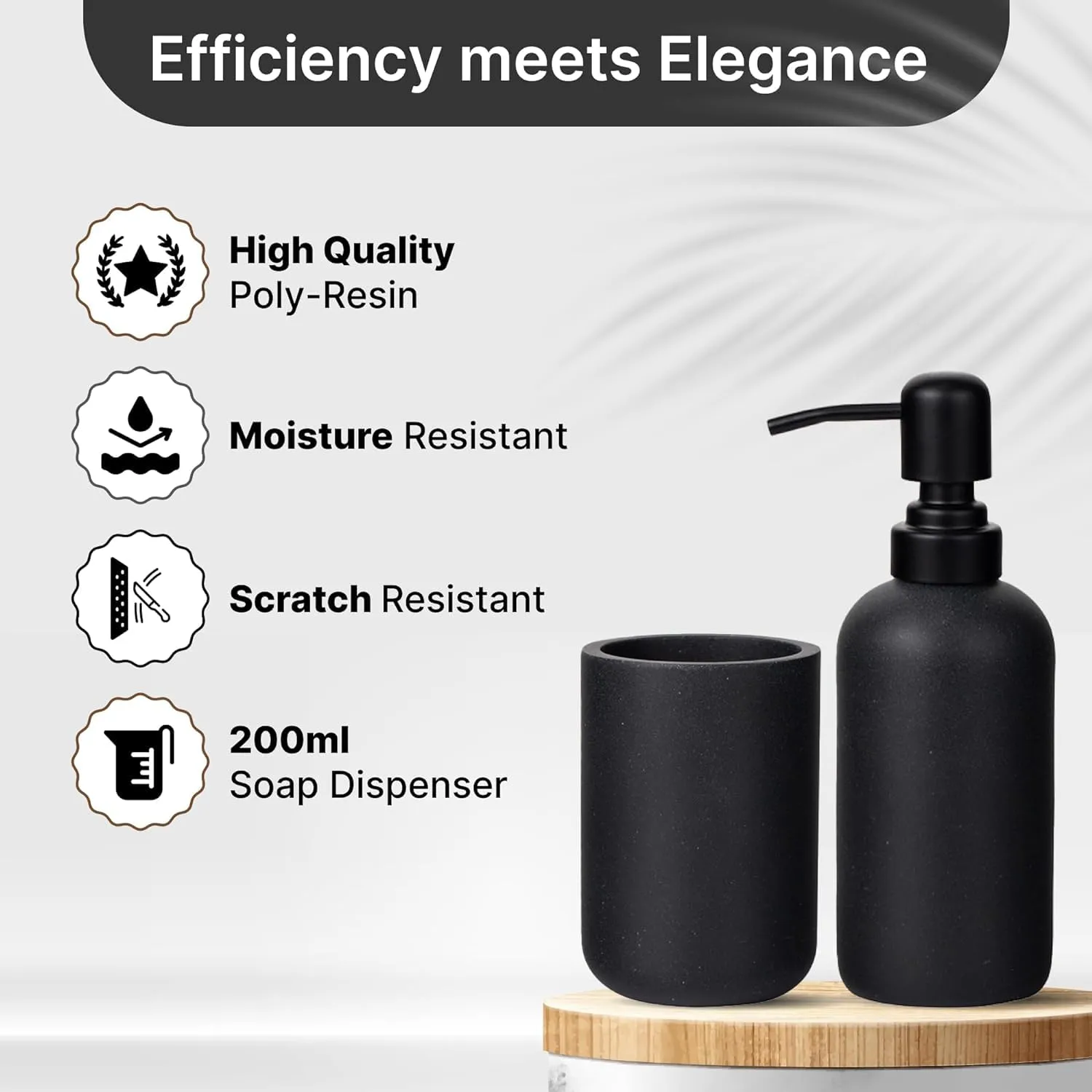 Homestic Premium 4-Piece Bathroom Accessories Set | Soap Dish | Liquid Soap Dispenser (200ml) | Tumbler | Tray | Moisture Resistant | Scratch Proof | Black