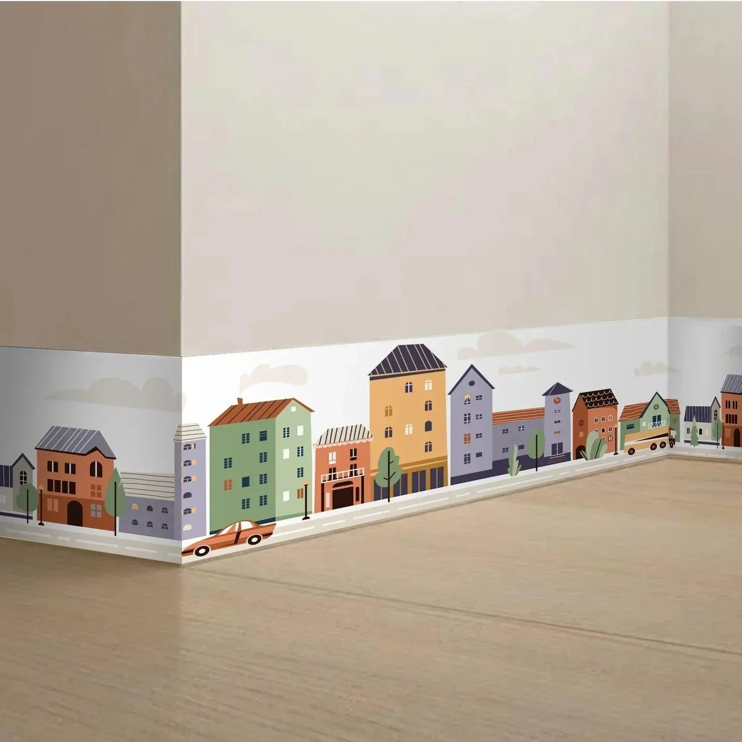 Houses On A City Street With Cars Wall Stickers