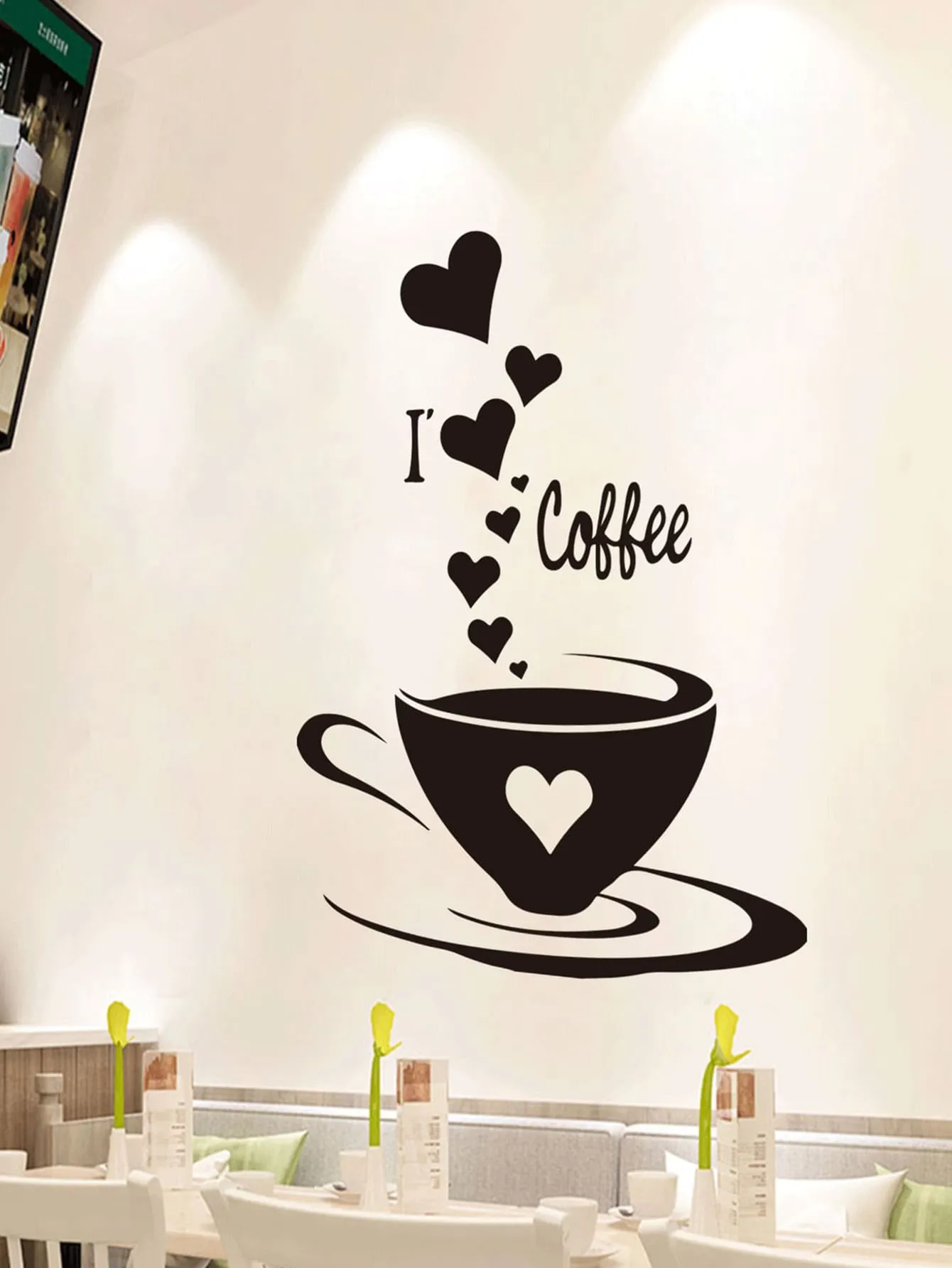 I Love Coffee Pattern Wall Sticker Decorative Wall Art Decal Creative Design for