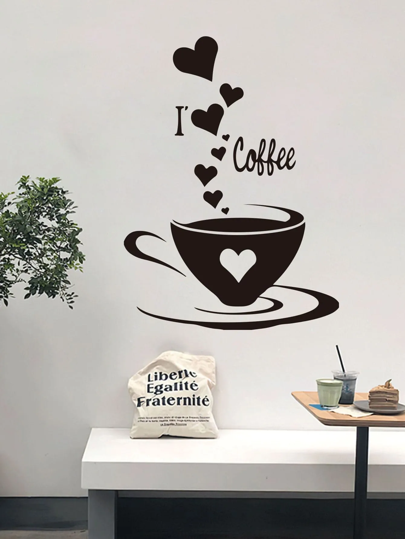 I Love Coffee Pattern Wall Sticker Decorative Wall Art Decal Creative Design for