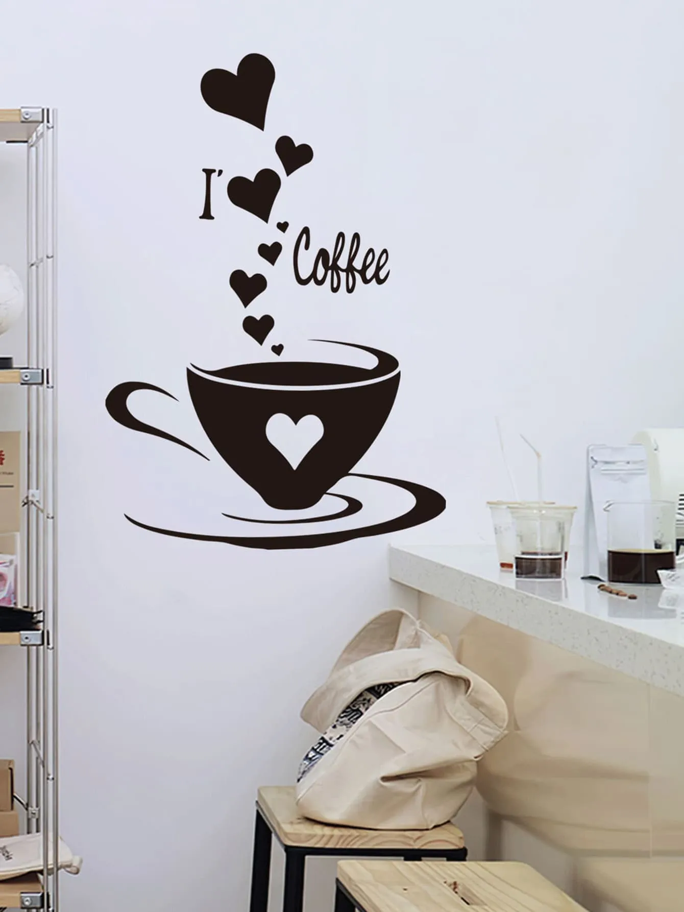 I Love Coffee Pattern Wall Sticker Decorative Wall Art Decal Creative Design for