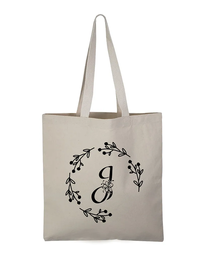 ''J'' Letter Initial Canvas Tote Bag - Initials Bags