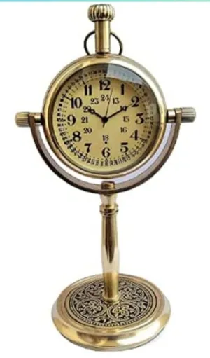 j.h Handicraft 6" Antique Vintage Brass Table Clock Watch for Study and Home Office Decor