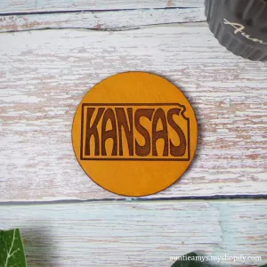 Kansas State Shape - Leather Coaster