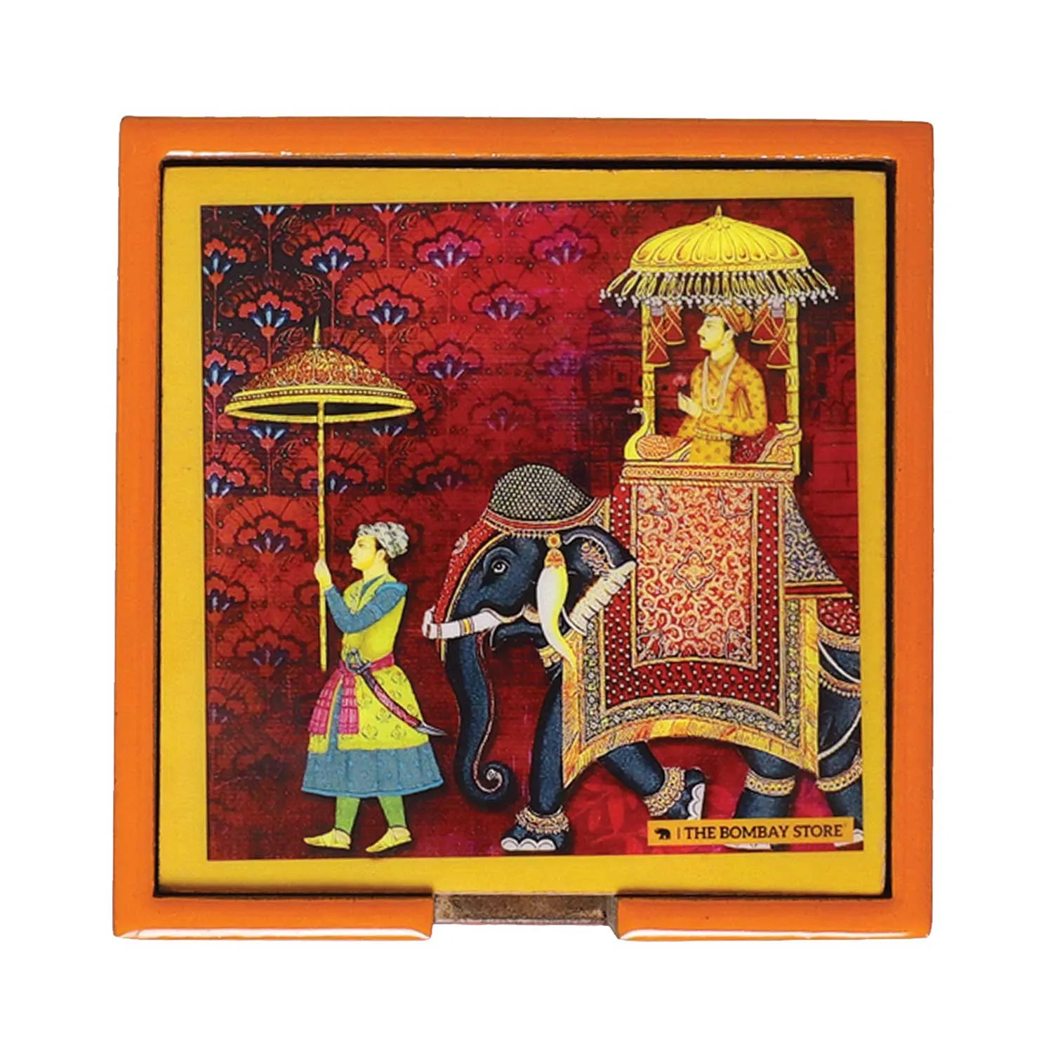 King Procession Square Coasters with Holder (Set of 4)