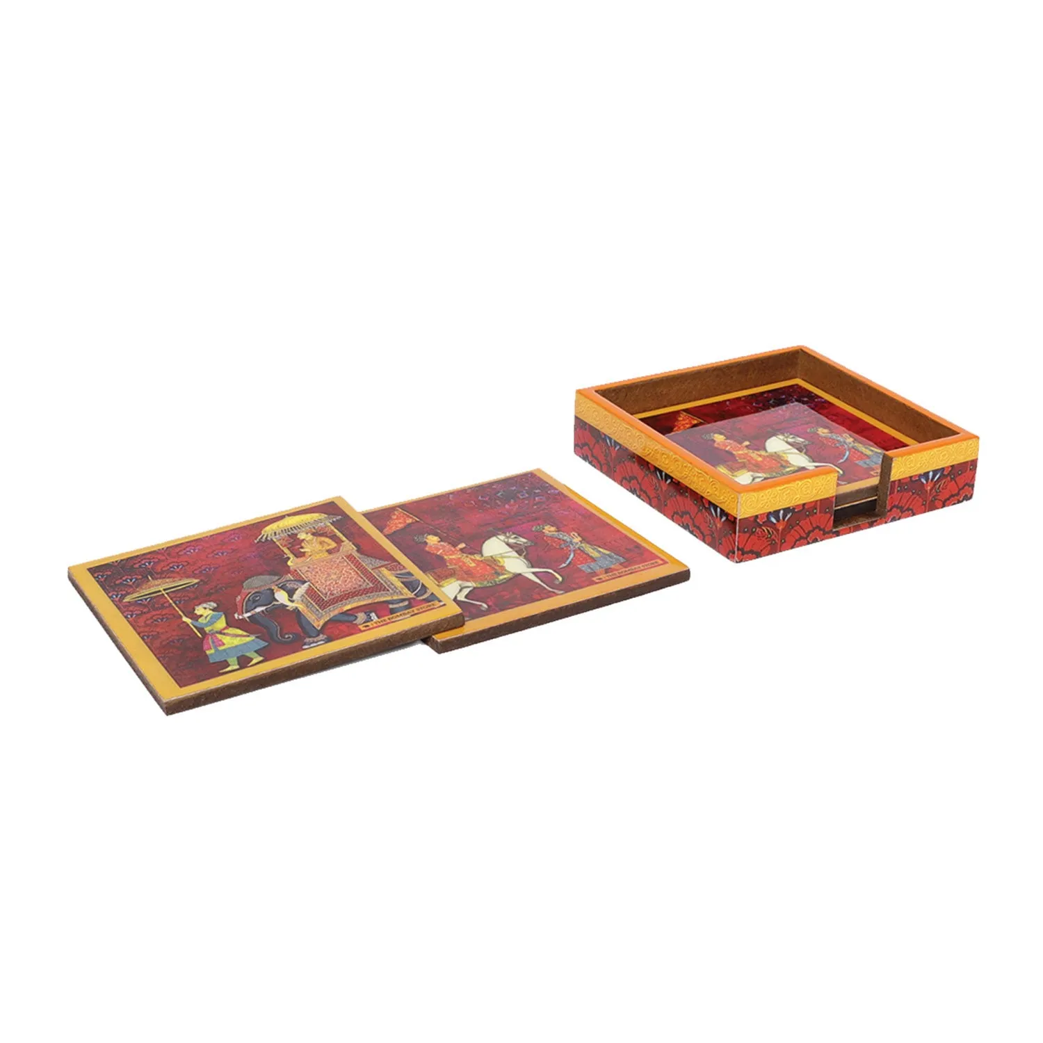 King Procession Square Coasters with Holder (Set of 4)