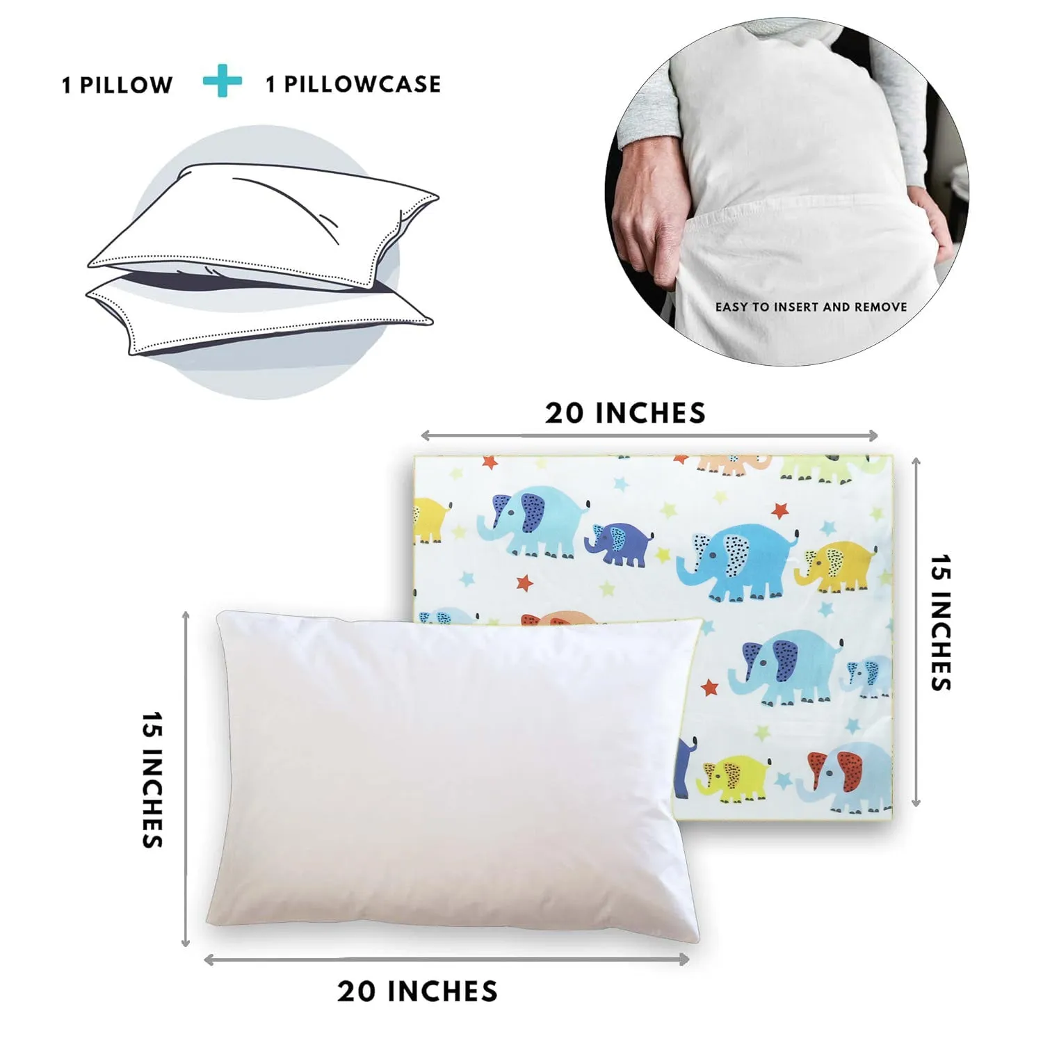 Kradyl Kroft Toddler Pillow with 100% Cotton Removable Cover - 20 X 15 Inches | Children Pillows | Baby Pillows - Cute Ellis