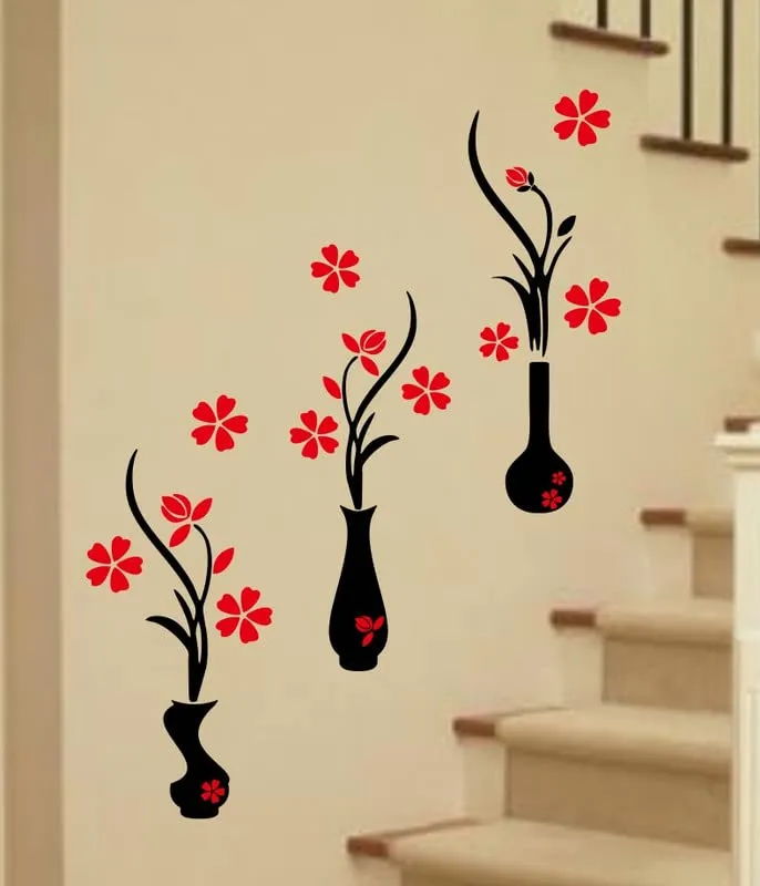 Krishna Sticker PVC Vinyl Flower and Vase Wall Sticker, 95 x 114 x 1 Centimeters, Multicolors