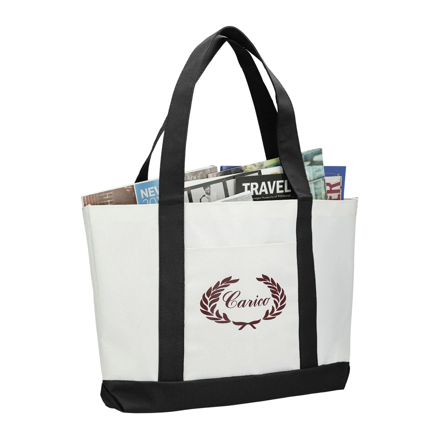 Large Canvas Boat Tote - White/Black