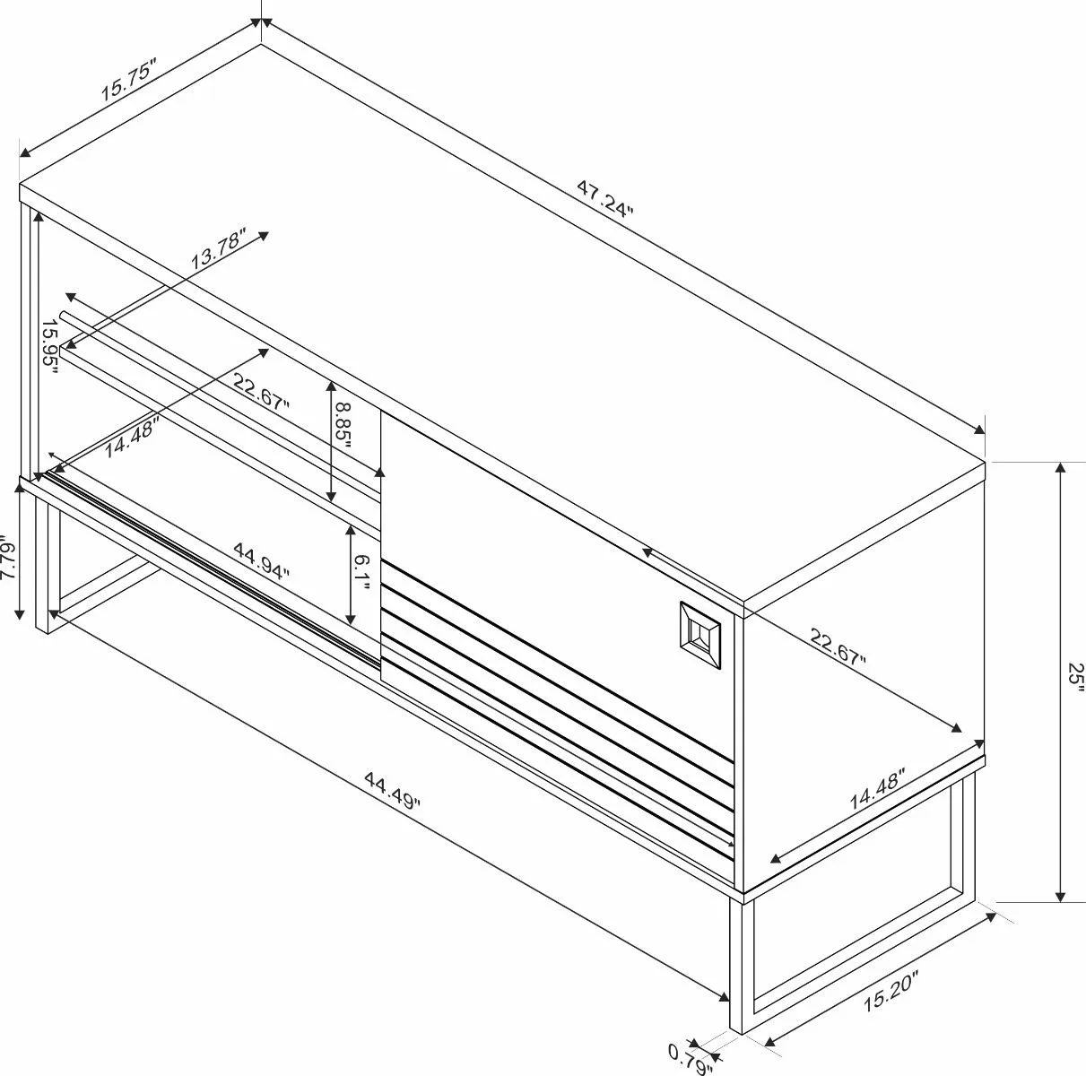 Loft 47.24 Modern TV Stand with Steel Legs in Grey and Wood