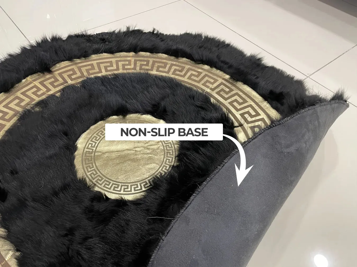 Luxury Modern Black Gold Natural Sheepskin Handmade Round Fluffy Rug