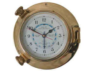 Meridian Zero Large Porthole Tide Clock - Brass - 6"/150mm