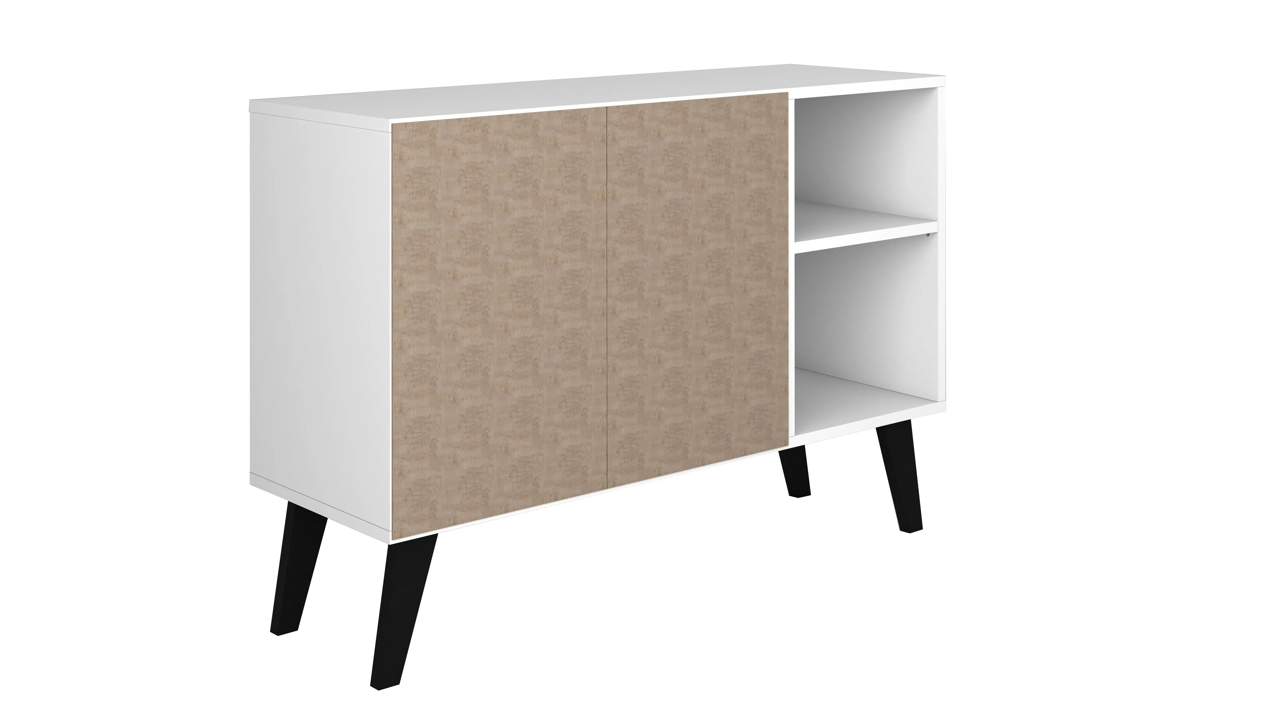 Mid-Century- Modern Amsterdam 35.43" Sideboard with 4 Shelves in White