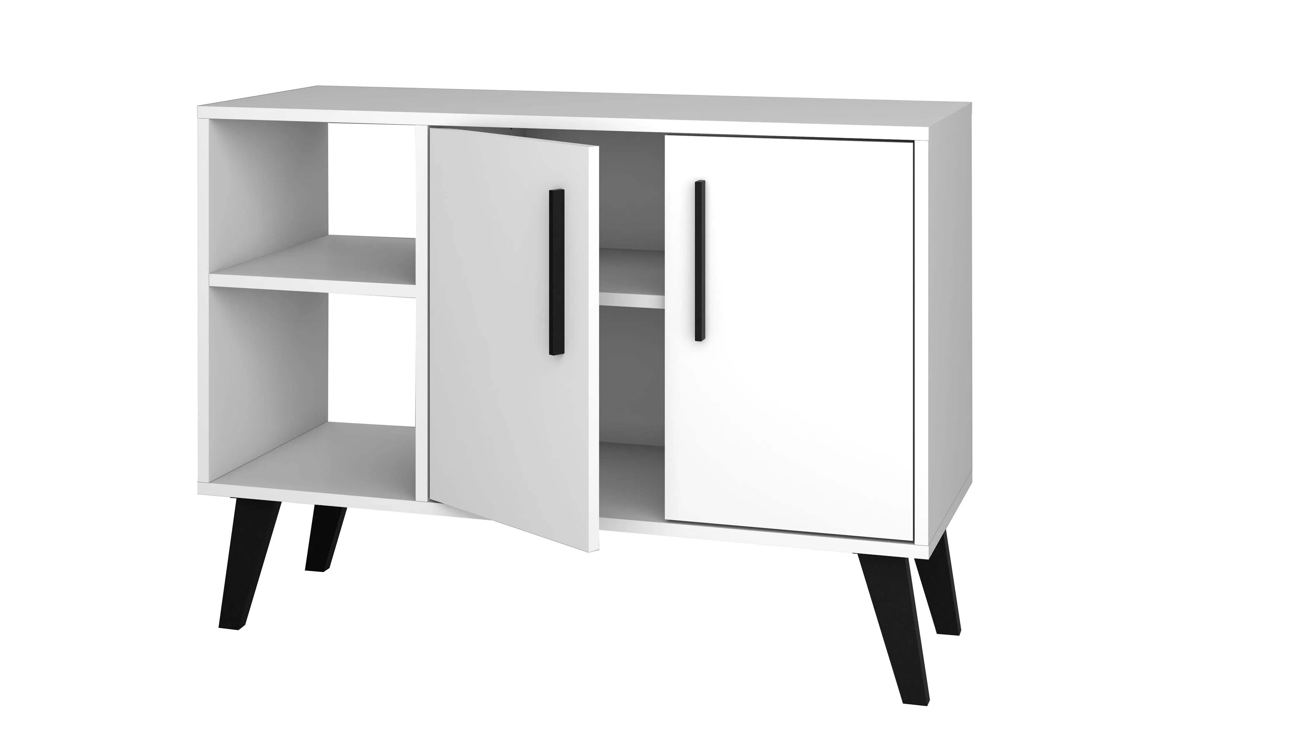 Mid-Century- Modern Amsterdam 35.43" Sideboard with 4 Shelves in White