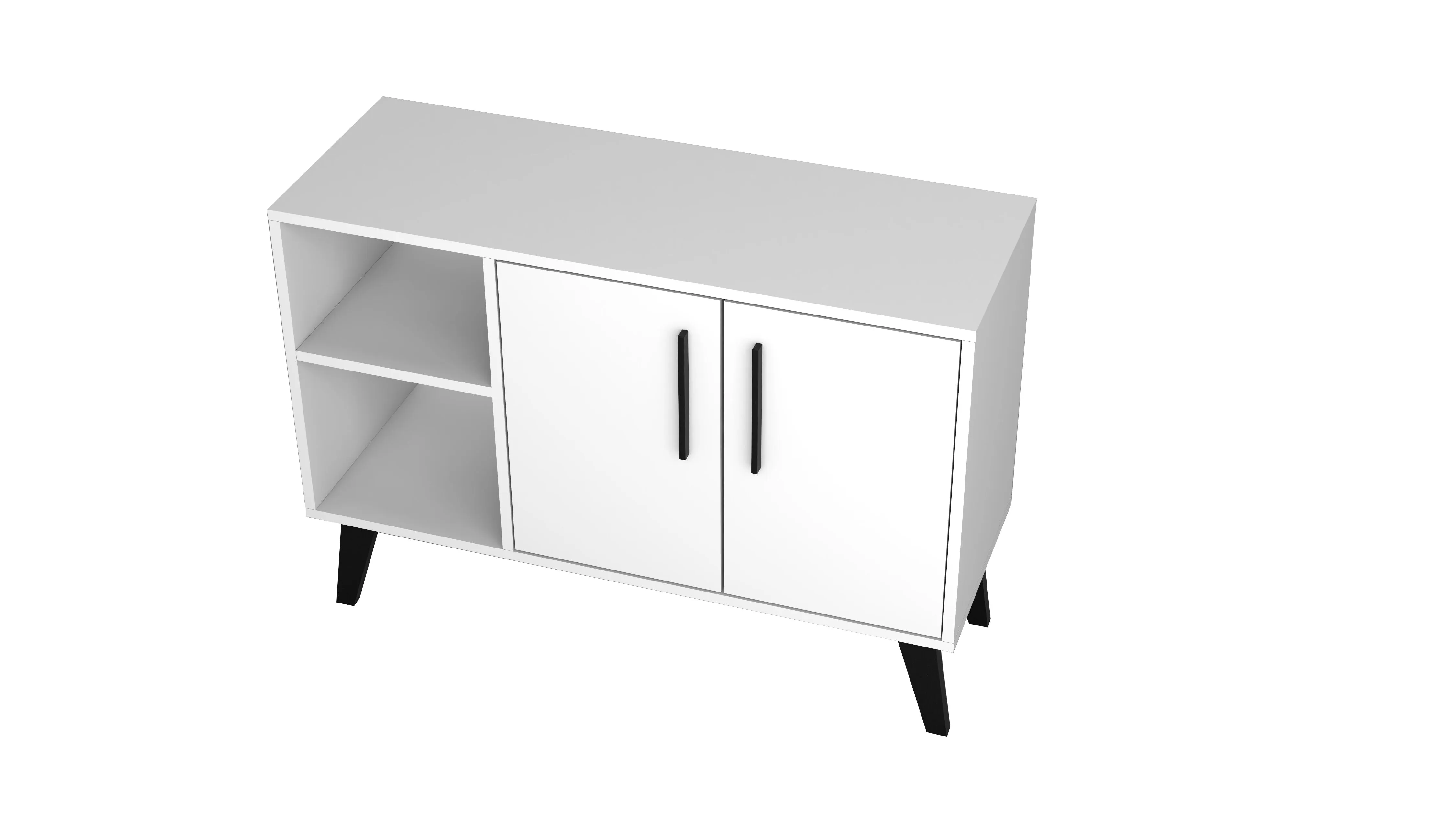 Mid-Century- Modern Amsterdam 35.43" Sideboard with 4 Shelves in White